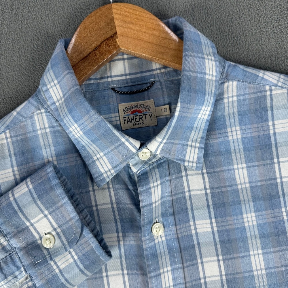 Faherty Shirt Large Blue Plaid The Movement Supima Cotton Luxe Prep Minimalist
